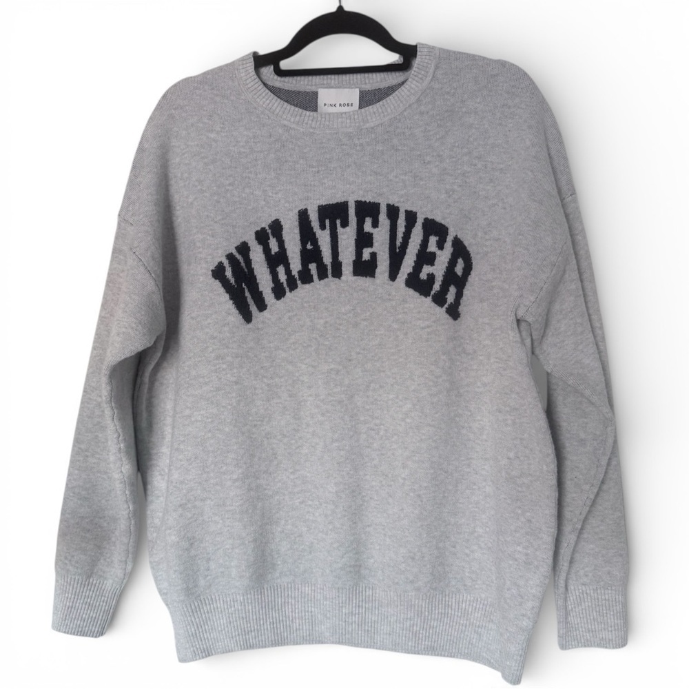 NWT Pink Rose Whatever Sweater, Women’s Large, Grey, Preppy Streetwear Statement - Picture 2 of 5